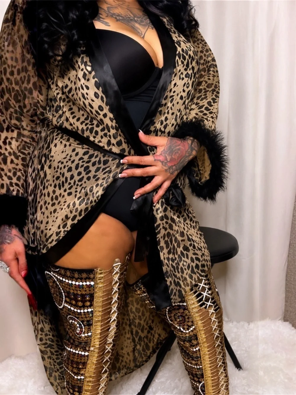 Gold Sequin Lace-Up Thigh High Stiletto Boots ✨ Festival Glam Statement Heels